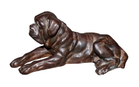 French cast iron laying dog sculpture