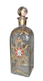 French decanter bottle hand painted with crest