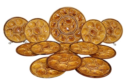 Lot of 12 French St. Clement oyster plates and platter