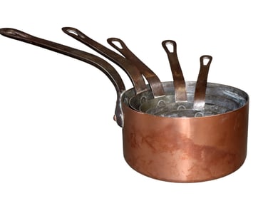Set of 5 French saucepans with iron handles