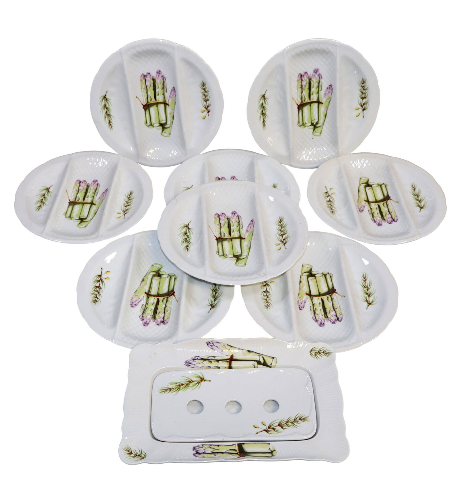 French porcelain hand painted asparagus service with platter (1 of 9)