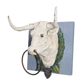 Painted cast iron bull head