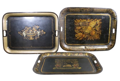 Lot of 3 English 19th century Tole trays