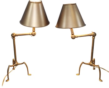 Pair of vintage tripod base adjustable lamps