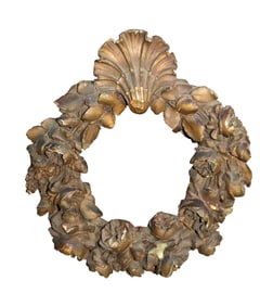 Italian polychrome plaster floral relief wreath