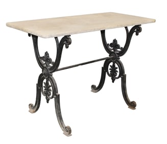 French cafe table with cast iron base and a marble top