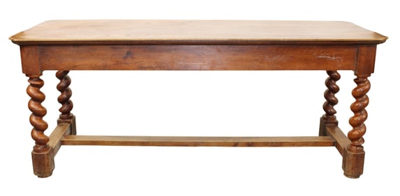 French table in walnut on barley twist legs