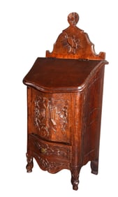 French Provincial carved walnut salt box