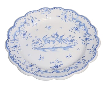 French Martre Tolosane blue and white faience platter with birds