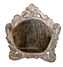 Italian carved and polychrome shield form mirror