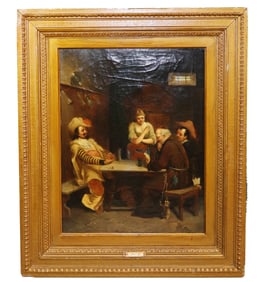 Oil on canvas painting depicting tavern scene