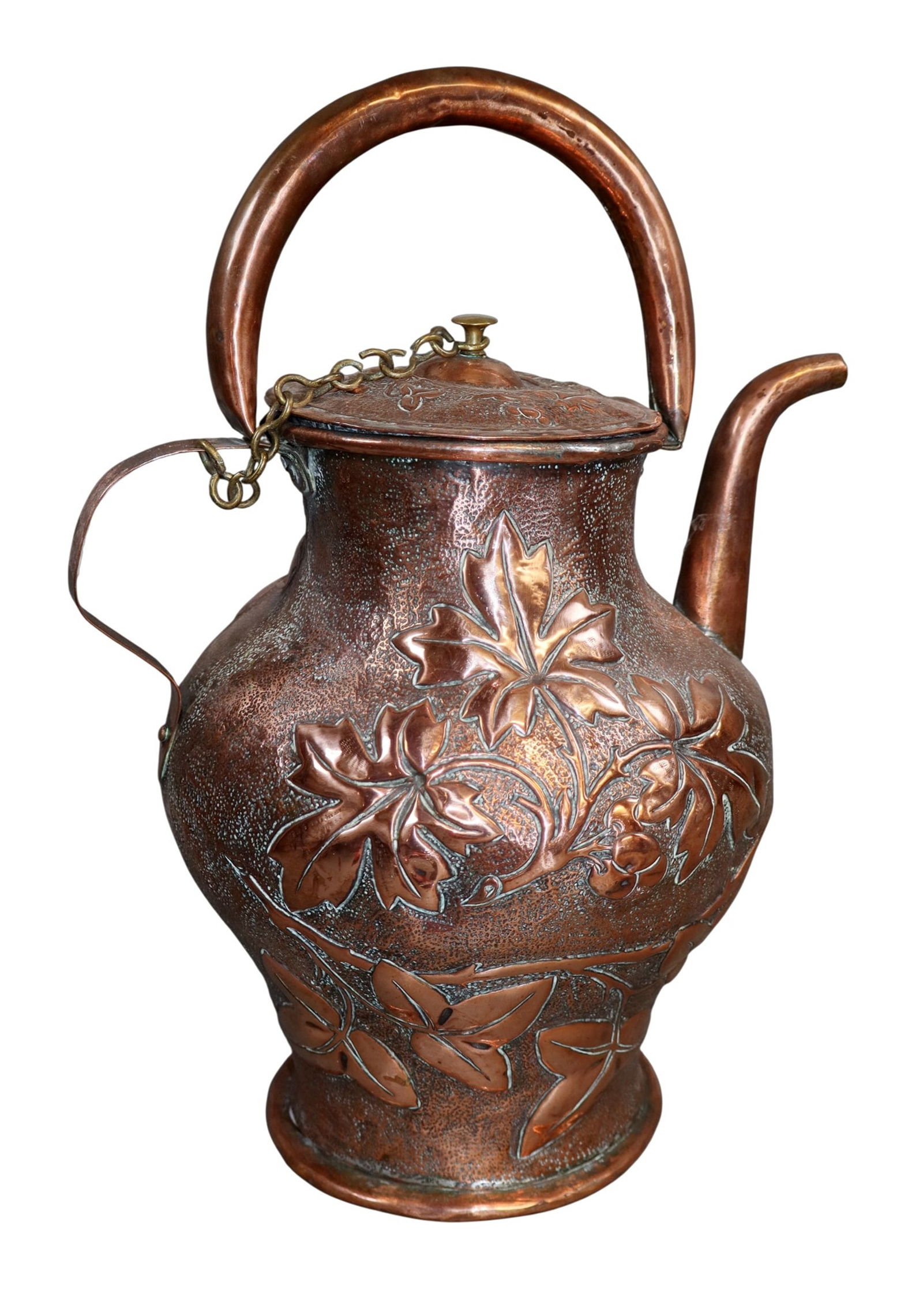 French embossed copper tea kettle or coffee pot (1 of 10)