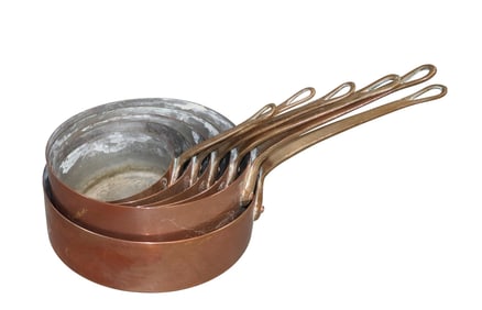 Set of 6 French copper nesting pots