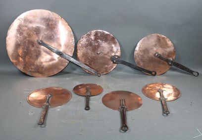 Lot of 7 French copper pot lids