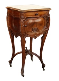 French Louis XV marble top chevet in walnut
