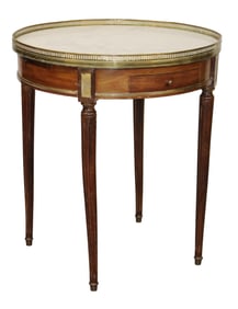 French Louis XVI style round marble top Bouillotte table