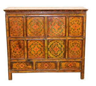 Tibetan 4 door cabinet with thunder carving in baoxiang, bamboo and ruyi