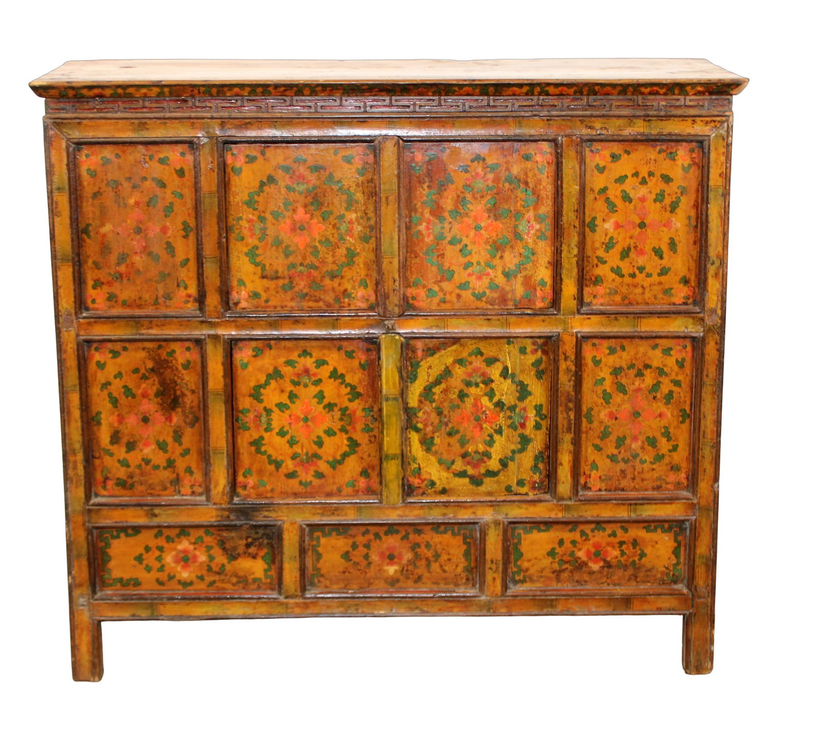 Tibetan 4 door cabinet with thunder carving in baoxiang, bamboo and ruyi (1 of 10)