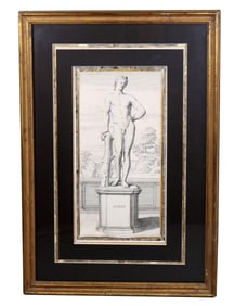 Classical Greco- Roman engraving on paper depicting Apollo