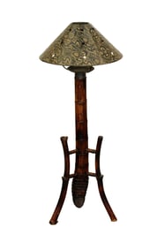 Vintage bamboo candle holder with metal shade