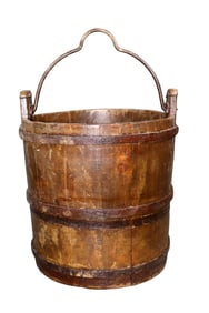 Antique wood and iron water bucket