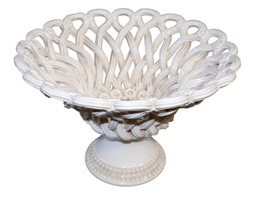 French Pichon basket weave ceramic footed compote