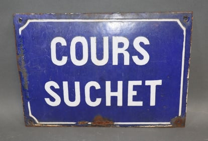 French enamel over iron street sign "Cours Suchet"