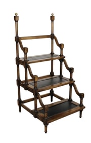 Brandt library steps with brass ball finials and leather treads