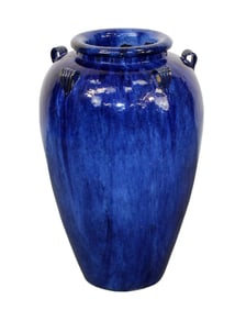 Large cobalt glazed terra cotta olive oil jug