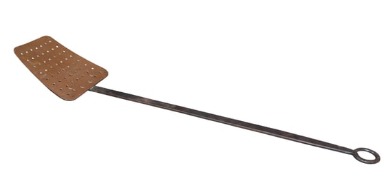 French copper slotted spoon with iron handle