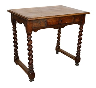 French barley twist desk in walnut with single drawer