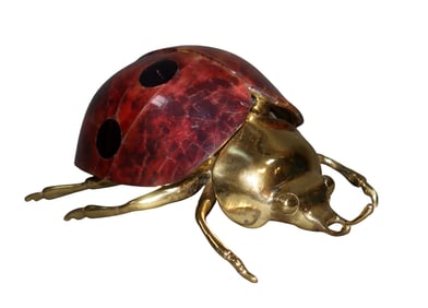 Maitland Smith brass tessellated marble ladybug clock