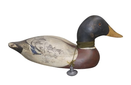 Vintage duck decoy with weight signed P. Korman