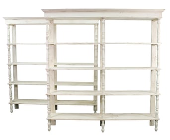 Pair of Italian painted pine tiered etagere open shelves