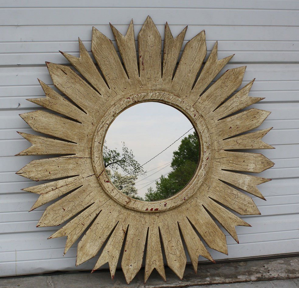 Vintage carved wood Spanish Sunburst mirror: 50 1/2"diam