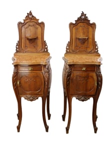 Pair of French Louis XV nightstands with marble tops