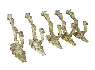 Lot of 5 French bronze hunt themed wall hooks with dogs