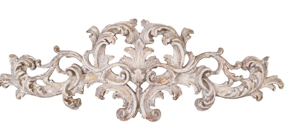 Italian polychrome carved wooden over door crest