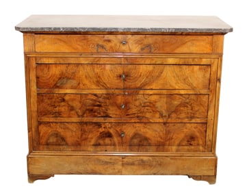 French Louis Philippe burled walnut commode with marble top
