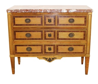 French Louis XVI style 3 drawer commode with marble top