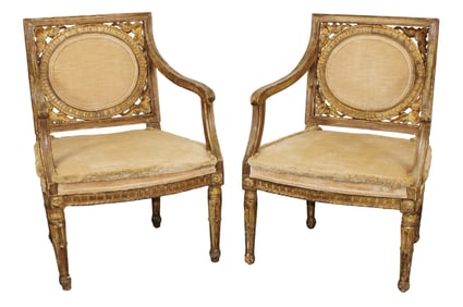 Pair of Italian neoclassical giltwood armchairs