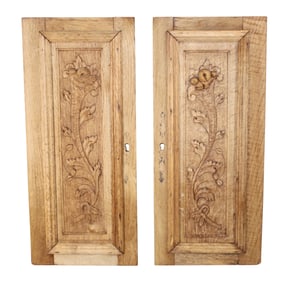 Pair small French bleached oak panels with cornucopia