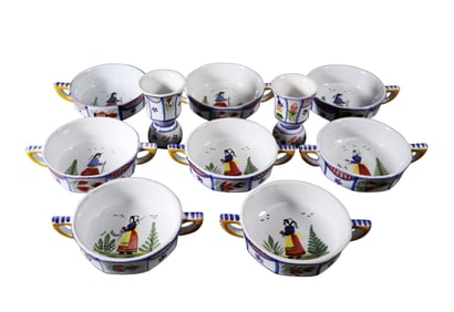 Lot of 10 pieces French Quimper pottery