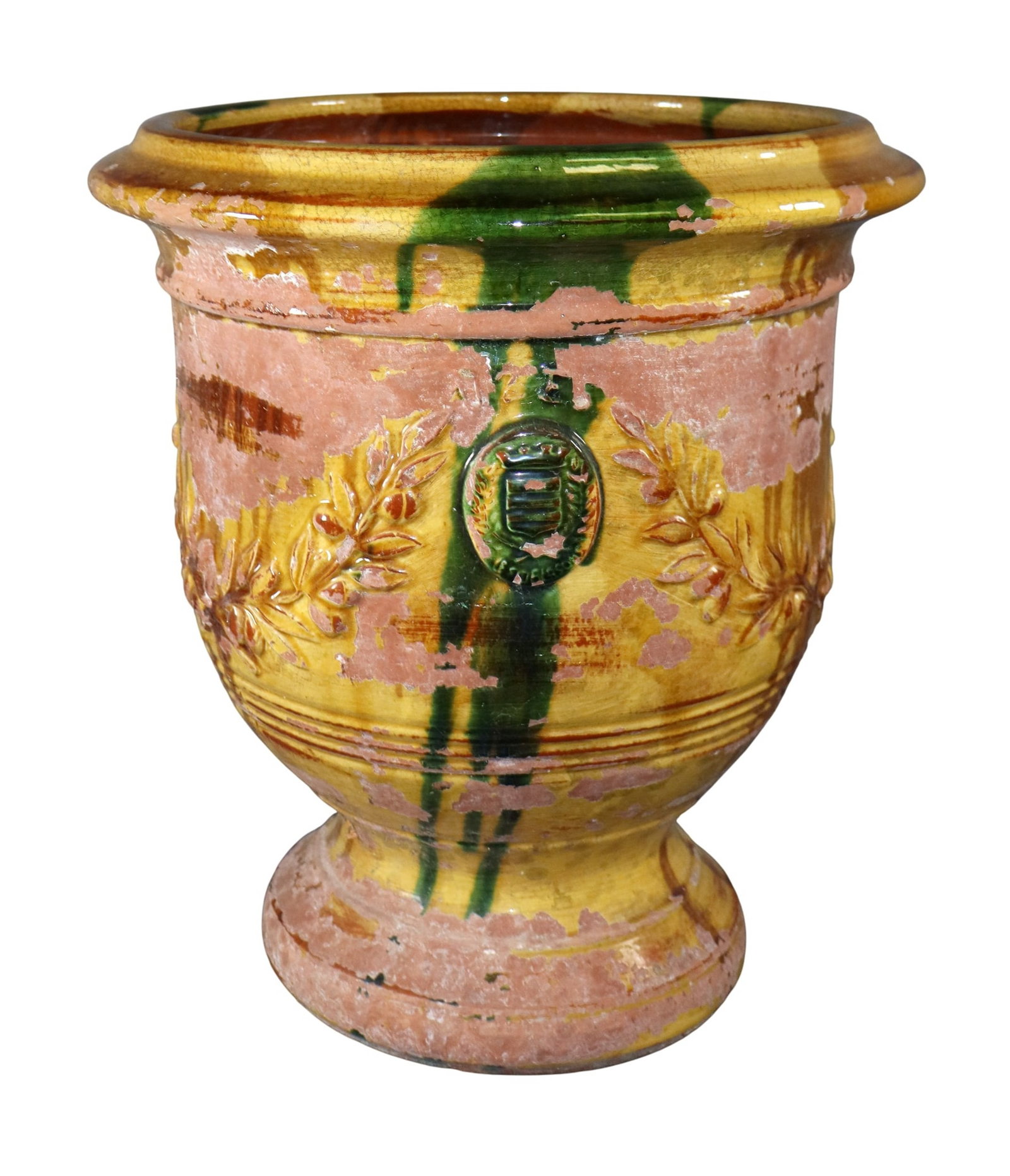 French Poteries du Languedoc glazed terra cotta planter: French Poteries du Languedoc glazed terra cotta planter. 18 1/2"h x 17" dia 30lbs
