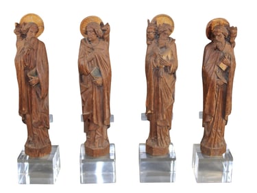 Lot of 4 carved and signed wooden statues of Four Evangelists: Matthew, Mark, Luke, and John