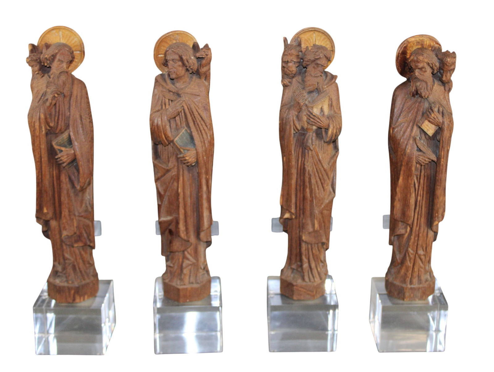 Lot of 4 carved and signed wooden statues of Four Evangelists: Matthew, Mark, Luke, and John (1 of 5)