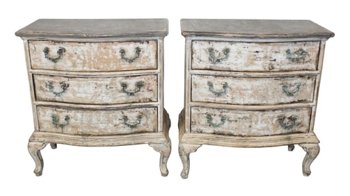 Pair of Italian painted 3 drawer petite commodes