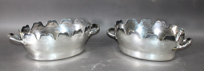 Lot of 2 French Monteith or rafraichissoir scalloped silverplate bowls
