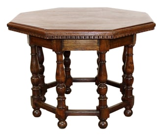 English Jacobean style octagonal table on turned legs