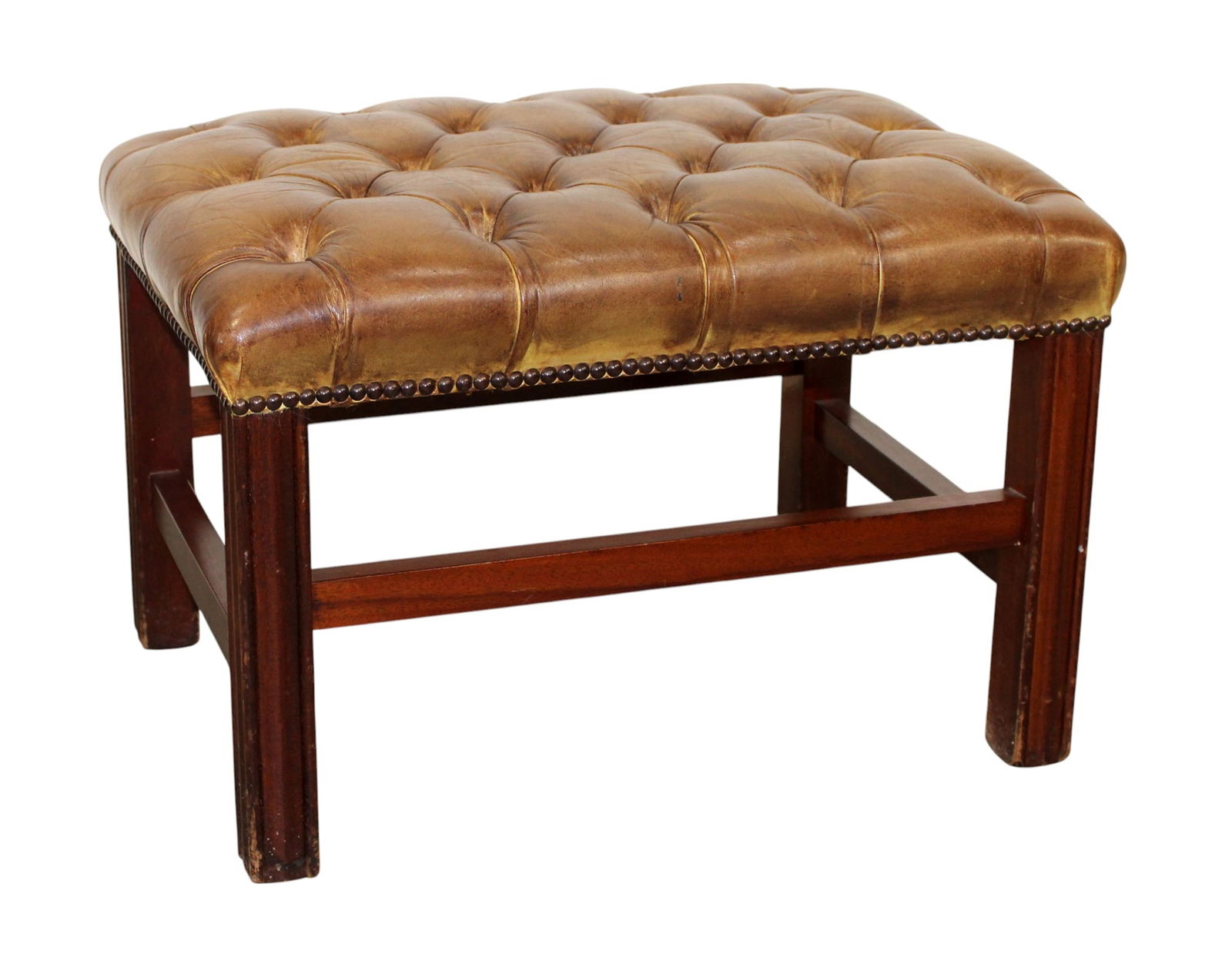 Spanish tufted leather foot stool (1 of 7)